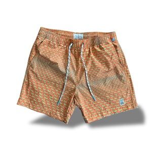 Psycho Bunny Orange Pattern Scales Swim Shorts Medium Bathing Suit